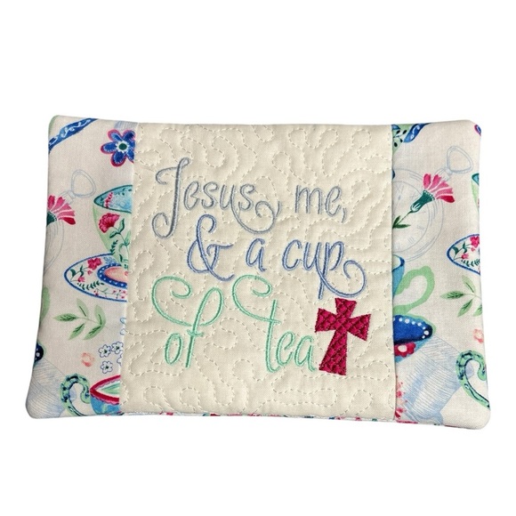 Hand Crafted Other - Hand Crafted Mug Rug Coaster Embroidered Cotton Fabric Padded Absorbs Liquid